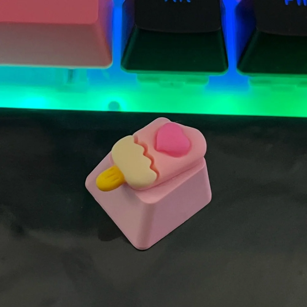 Cute Pink Popsicle Heart Kawaii Keycap, for OEM switches